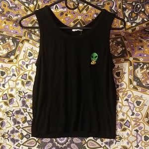 Alien Eating Pizza Ribbed Muscle Tee